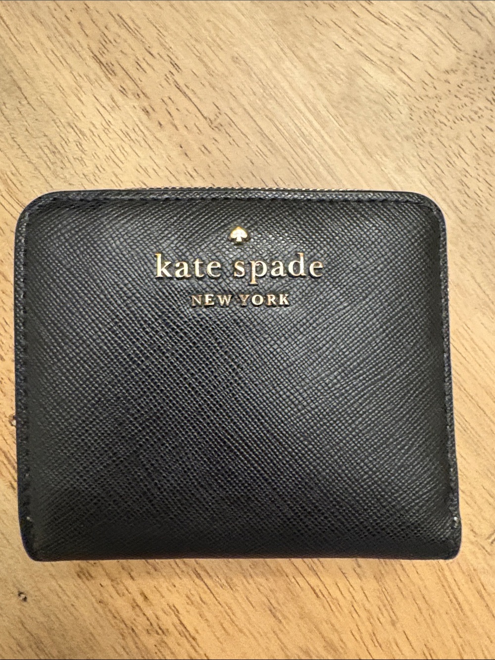 kate spade Black Leather Small Bifold Wallet with Gold Logo